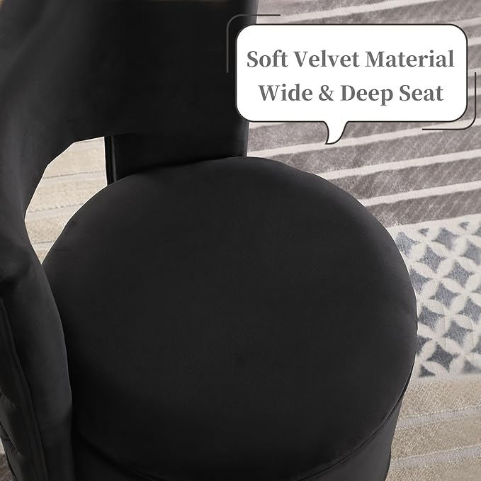 Swivel Chair with Storage for Living Room Round Velvet Vanity Chair with Tufted Button Back Pillow Included (Black)