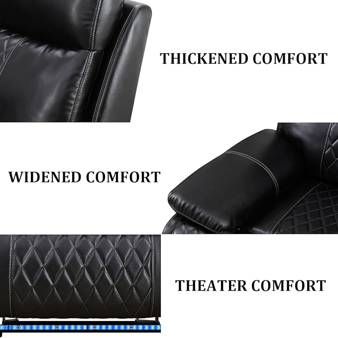 Power Recliner Sectional Couch for Living RoomLeather Reclining Sectional Sofa with LED Lights L Shpaed Corner Leather Couch with Storage Console&ampCup Holders&ampUSB ChargingBlack