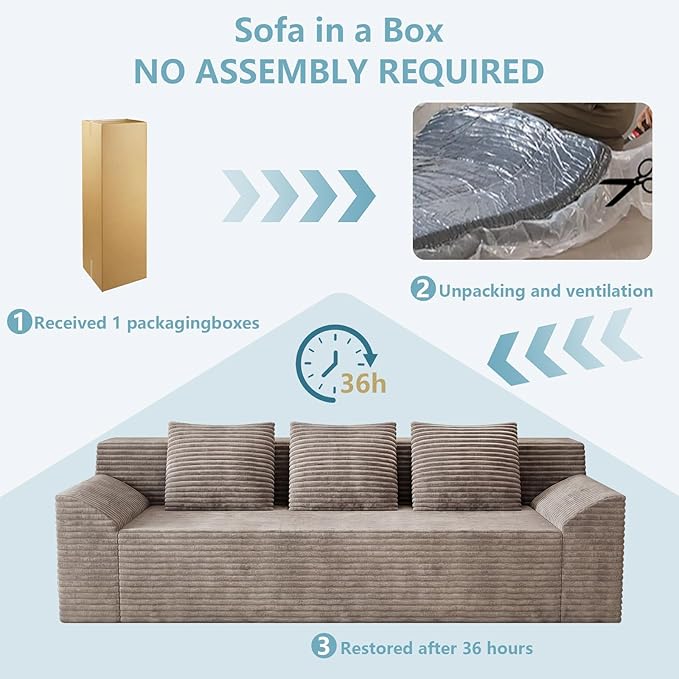 71Cloud Loveseat SofaModern 2-Seater Boneless Couch with 3Pillows &amp Side PocketSoft Corduroy LoveseatCompressed FoamDeep SeatNo Assembly for Living RoomBedroomApartment(Tilted Armrest Cam
