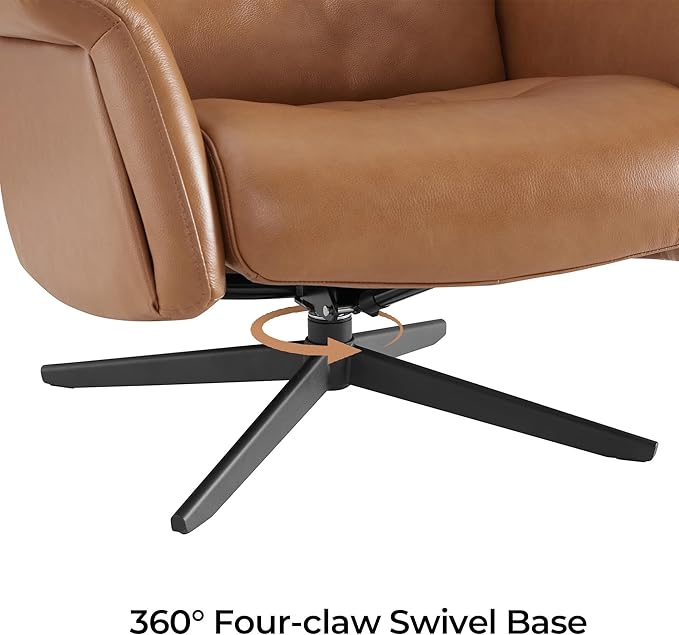 CHITA Genuine Leather Self-Weight Reclining Swivel Chair with Adjustable Headrest and Ottoman for Living Room Office Saddle