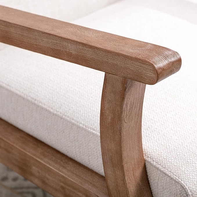 Wahson Comfy Living Room Chairs Linen Upholstered Accent Chairs Farmhouse Armchairs with Natural Wood Frame Oversized Decorative Chair for Bedroom Beige