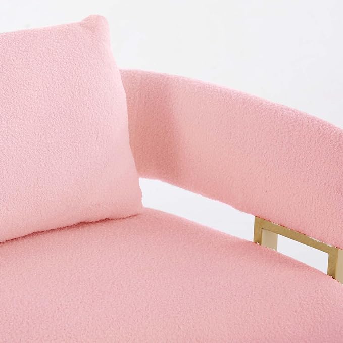 Teddy Fabric Accent Chair Modern Side Chair with Gold Metal Legs 51 Inch Wide Upholstered Loveseat for Living Room Dressing Area Office (Pink)
