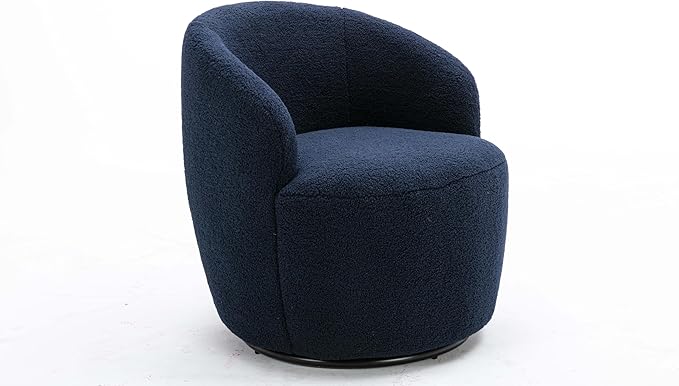 360° Blue Teddy Swivel Accent Chair for Living Room Small Round Swivel Chairs with Metal Base for BedroomBarrel Chairs for Bedroom Corner Or Small Spaces Cozy (Dark Blue)