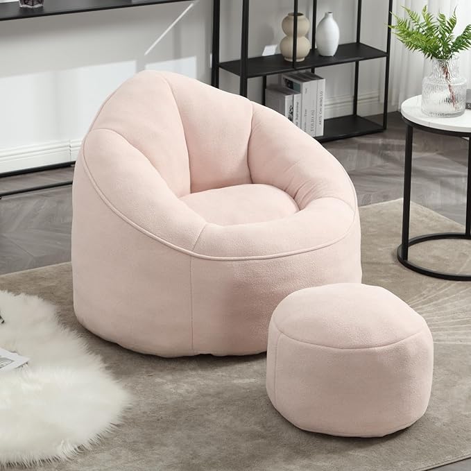Small Bean Bag Chairs for Adults Single Sofa Chair with Ottoman Footrest Bean Bag Couch for Teens with Foam Filler Included Comfy Soft Lazy Sofa for Small Space/Living Room/Bedroom/Study