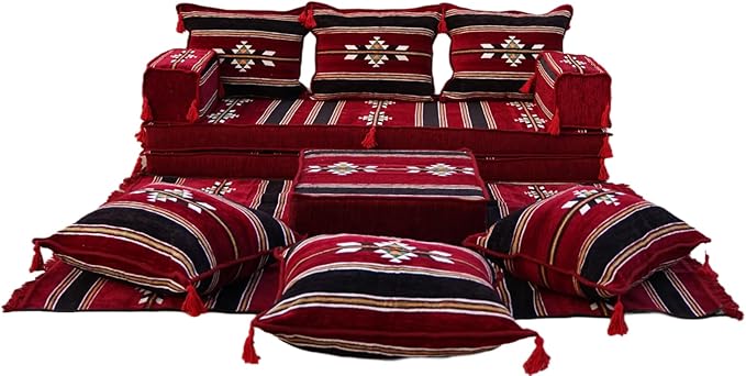 arabicsofa Maroon Turkish Low Floor Seating Sofa – Traditional Arabic Majlis Cushions