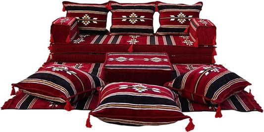 arabicsofa Maroon Turkish Low Floor Seating Sofa – Traditional Arabic Majlis Cushions