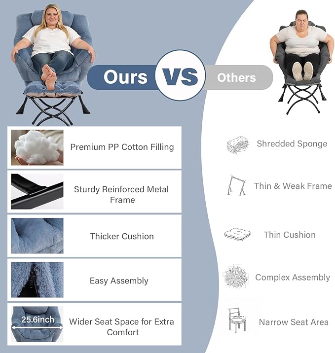 Lazy Chair with Folding Ottoman Modern Accent Armchair with Armrests and a Side Pocket &amp Foldable Footstool Reading Chair for Living Room Bedroom &amp Dorm Plush Light Blue