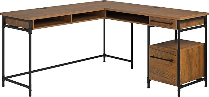 Sauder Iron City L Desk Checked Oak Finish