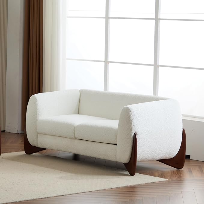 Christopher Knight Home Alma 63 Boucle Loveseat with Wood Legs 2 Seater Sofa Couches for Living Room Upholstered Couch Chair Soft Seating Lounge Sofa Chair Cozy Loveseat with Armrest Beige