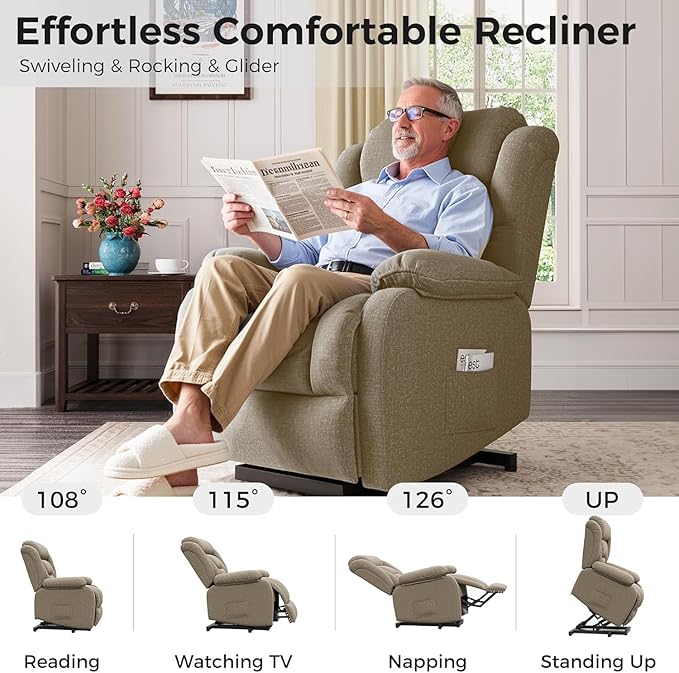 Amopatio Lift Recliner Chair for Elderly Upgraded Reclining Chairs Indoor Lounge Chairs Single Sofa with Side Pockets and Remote Control for Living Room Bedroom（Brown）