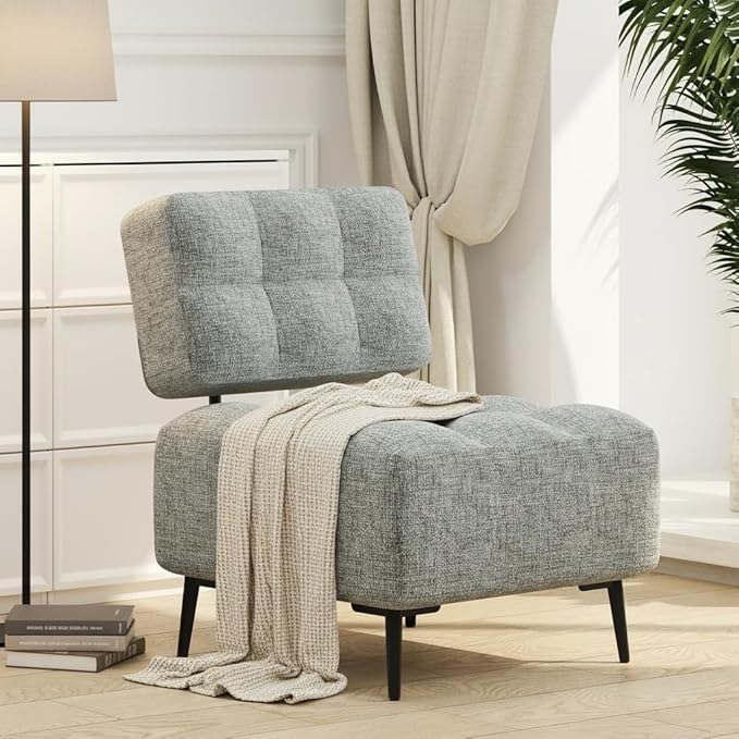 EROMMY Accent Chair Armless Mid Century Modern Chair with Thick Cushion &amp Metal Legs Polyester Leisure Chair Comfy Side Corner Chairs for Living Room Bedroom Study Room Entryway (Grey)