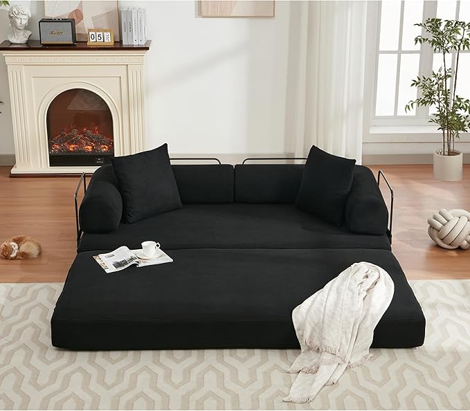 MYFUNSHOP Sleeper Sofa Bed4-in-1 Convertible Folding Boneless CouchFoldable Love Seat with Pillow Corduroy Floor Futon Couch for Living RoomBedroomLounge Studio