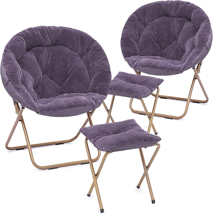 Cozy Saucer Chair Living Room Chair Faux Fur Soft Thick Padded Folding Chair Comfortable Moon Chair for Living Room Bedroom Reading Nook Modern Style 2 Pack Purple