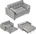 55 Modern Velvet Loveseat Sleeper Sofa 3-in-1 Convertible Pull-Out Bed with Adjustable Backrest 2 Pillows &amp Side Pockets Small Pull Out Couch for Living Room Apartment(Gray)