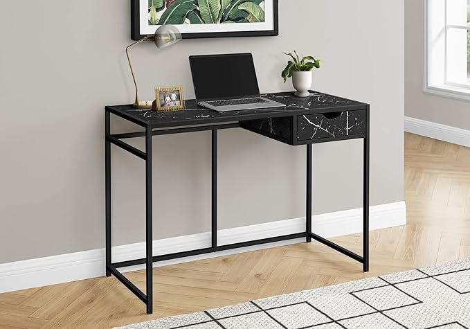 Monarch Specialties I 7572 Computer Desk Home Office Laptop Storage Drawer 42 L Work Metal Laminate Black Marble Look Contemporary Modern