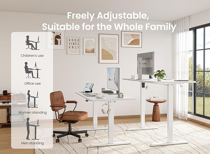 BANTI 55 × 28 Inches Standing Desk Ergonomic Electric Height Adjustable Sit and Stand Up Computer Desk with a Deeper Desktop White Frame/Whitetop
