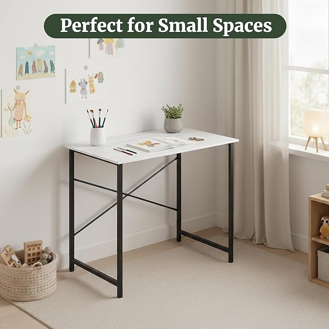 Computer Desk 32 Inch Simple Home Office Desk Study Writing Table Sturdy Metal Frame Scratch-Resistant MDF Desktop for Bedroom Dorm Workspace Small Space White
