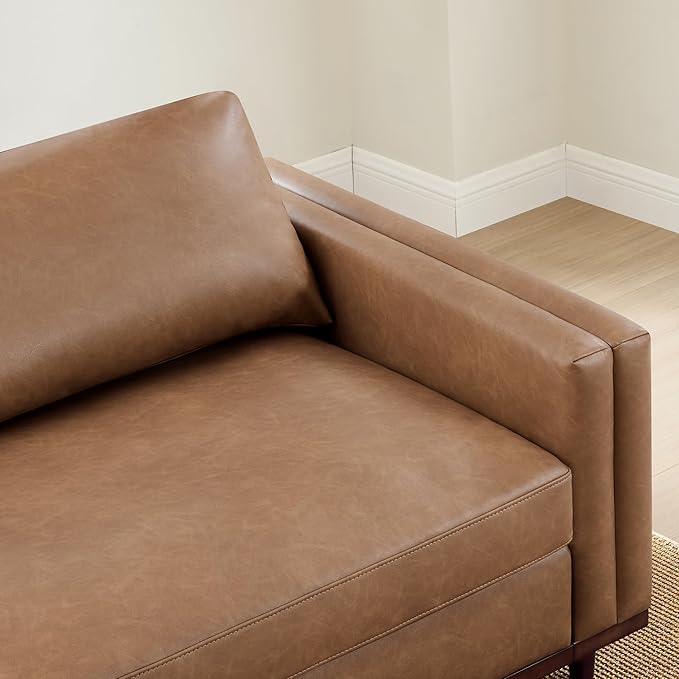 CHITA 83 Super Large Luxury Loveseat Sectional Modular Sofa FSC Certified Down Filled Modern Sofa Deep Seat Comfty Cloud Couch 2 Seat Couch Solid Wood Leg Faux Leather in Camel