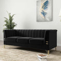 Tomkate 83 Black Velvet Chesterfield Sofa Mid-Century Modern Tufted 3-Seater Couch with Flared Arms Removable Cushions &amp Gold Metal Legs for Living Room (Black)