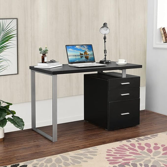 47.5 Office Desk Home Computer Desk with Reversible File Cabinet with Sliding Track Drawers Wooden Laptop Table with Metal Leg for Study Work