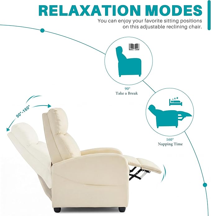 Sweetcrispy Massage Recliner Chair for Adults Adjustable Home Theater Seating with Lumbar Support for Living Room Modern Fabric Reclining Beige