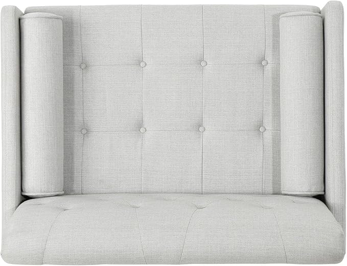 38 Comfy Chair and A Half with Button Tufted Backrest Round Armrest Pillows Mid Century Modern Oversized Accent Chair with Wood Legs for Living Room Bedroom or Small Spaces (Light Grey)
