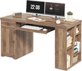 HSH 55 Inch Executive Office Desk with Drawers Farmhouse Computer Desk with Keyboard Tray and Storage Rustic Wood Work Study Writing Pc Table Studio Desks Home Workstation with Shelves and Cabinet