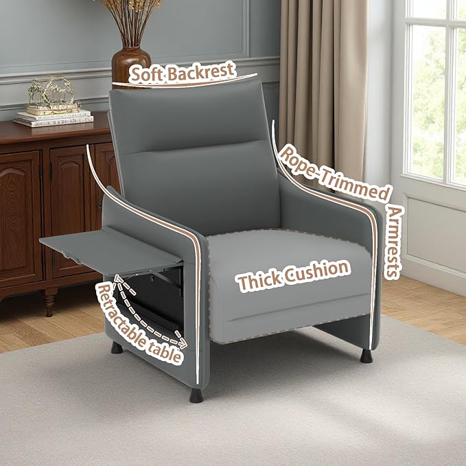 PU Leather Accent Chair Set of 2 Mid-Century Modern Living Room Armchair Sofa High-Front to Low-Back Curve Flip-Up Table Storage Pouch Rubber Feet