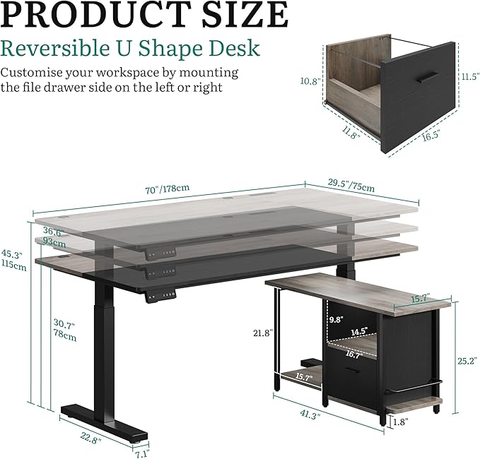YITAHOME L Shaped Standing Desk with Power Outlets 70.1 Electric Standing Desk Adjustable Height Sit Stand Corner Standing Desks Executive Desk with Drawers &amp Shelves Grey + Black