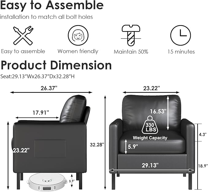 STHOUYN Black Faux Leather Accent Chair Set of 2 with Arms Modern Small Accent Office Chair Waiting Room Chairs for Living Room Bedroom with Metal Legs