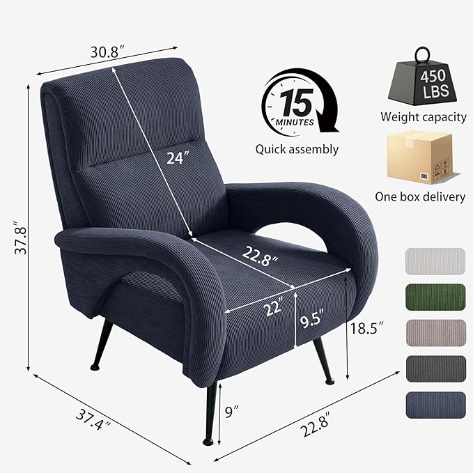 Corduroy Accent Chairs for Living Room Tufted High Back Reading Chairs for Bedroom Mid-Modern Comfy Upholstered Armchairs for Bedroom Reading Nook Apartment Navy Blue