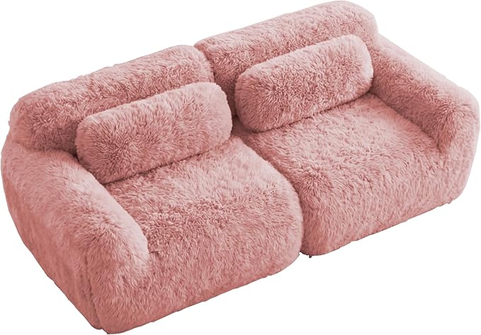 80.4-Inch Boneless Love Seat Couches in a Box Modern 2 Seat Floor Modular Foam Cloud Sofa Faux Fur Loveseat Couch W/Angle Armrests for Home Apartments Bedroom