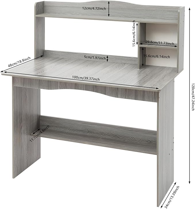 Home Office Desk with Bookshelf Laptop Desk Writing Study Desk for Small Space Bedroom Dormitories Schools 39x13x47 Inch
