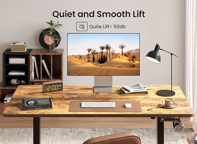 BANTI 40 × 24 Inches Standing Desk Ergonomic Electric Height Adjustable Sit and Stand Up Computer Office Desk with Splice Board Black Frame/Rustic Brown Top