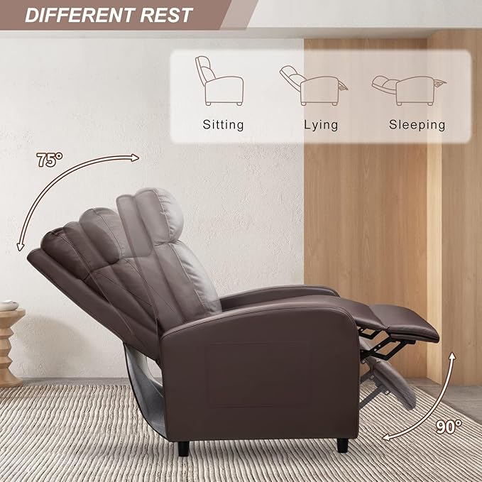 JUMMICO Recliner Chair Adjustable Home Theater Single Recliner Sofa Furniture with Thick Seat Cushion and Backrest Modern Living Room Recliners (Nut Brown)