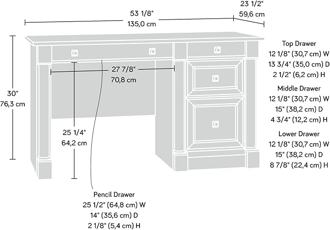 Sauder Palladia Computer Desk with Drawers Home Office Desk with File Cabinet Storage Drawer Cable Management Keyboard Tray in Vintage Oak finish