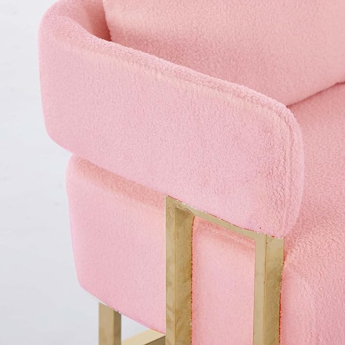 Teddy Fabric Accent Chair Modern Side Chair with Gold Metal Legs 51 Inch Wide Upholstered Loveseat for Living Room Dressing Area Office (Pink)