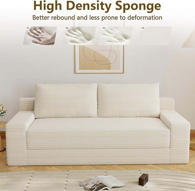 70.78 Loveseat Sofa Modern Small Corduroy Couch Comfy Deep Seat for Living Room Bedroom Home Office Apartment No Assembly Beige