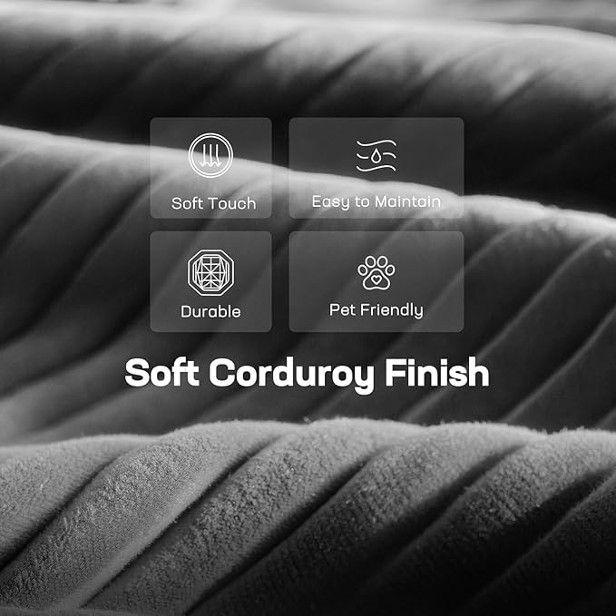 Marsail Modular Sectional Sofa 111 L-Shaped Modular Sectional Couch with Deep Seat Freely Combinable Sectional Cloud Sofa for Living Room No Assembly Plush Corduroy Fabric Grey