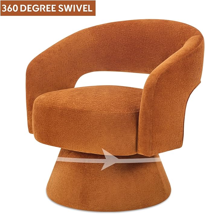 Bonzy Home Swivel Barrel Chair Velvet Accent Armchair 360 Degree Swivel Club Chair for Living Room Bedroom Reception Room 1 Pack Orange