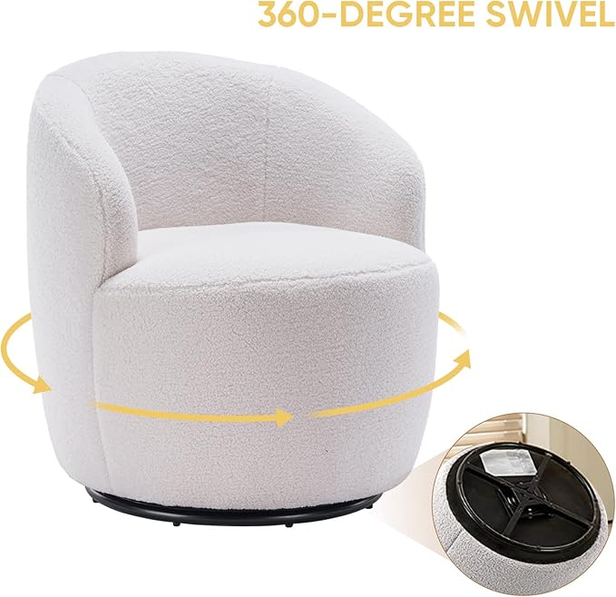Antetek Small Swivel Chair Club 360 Degree Swivel Barrel Chair Modern Leisure Arm Chair for Nursery Living Room Hotel Bedroom Office Lounge Ivory