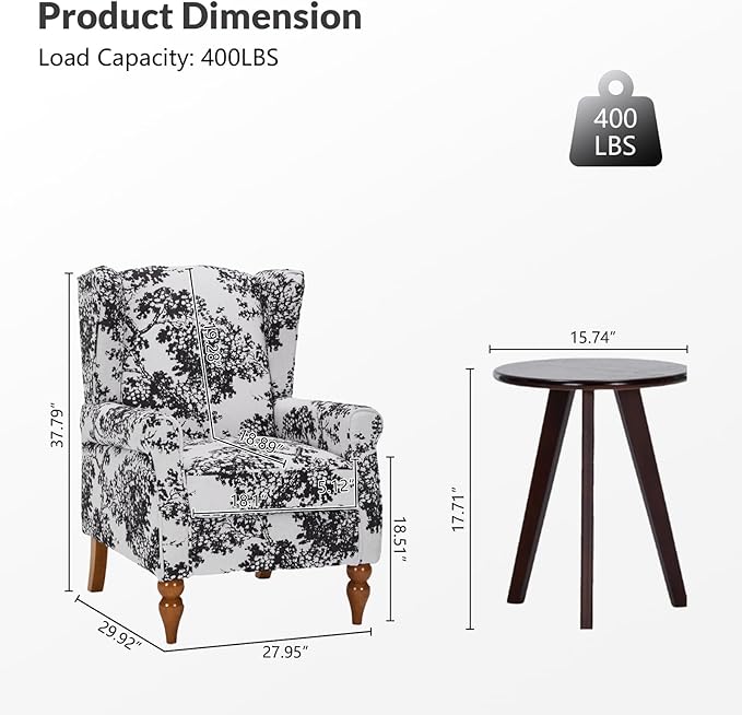 Rovibek High Wingback Chairs with Table - Midcentury Modern Accent Chair for Living Room Upholstered Armchair with Solid Legs Printed Living Room Chairs for Living Room Bedroom Balcony