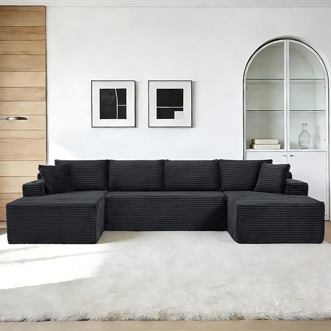 GNIXUU 133.5 Corduroy Boneless Sectional Couches for Living Room Oversized Plush U Shaped Cloud Couch Modular Sectional Sofa with Deep Seat Cup Holders &amp Storage Pocket No Assembly Required Gr