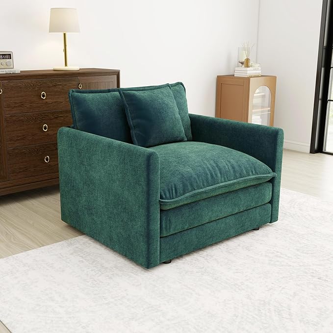 Green Oversized Single Cloud Sofa Couch Modern Accent Large Sectional Couches for Living Room Chenille Fabric Modular Sectional Sofa Deep Seat Home Sofas Set Sofá para Sala