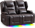 Power Loveseat Recliner SofaReclining Loveseat RV Recliners with Speaker/USB Ports/LED LightsPower Recliner Loveseat Sofa with Cup Holders for Living Room (Brown Loveseat)