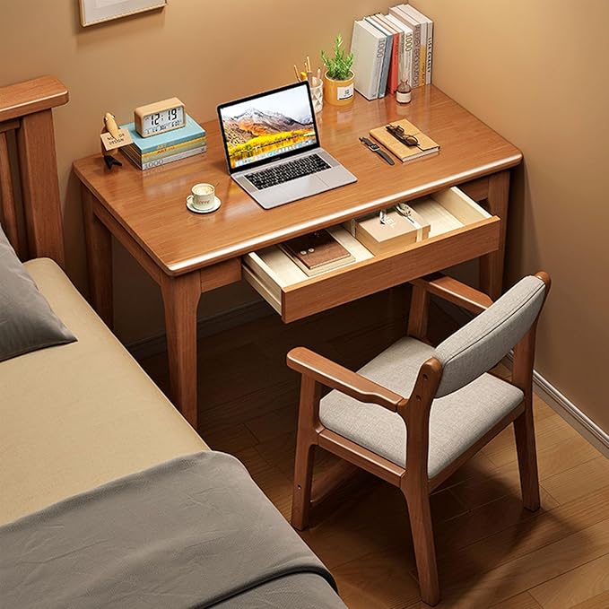 Solid Wood Computer Desk with DrawersMid-Century Modern Home Office DeskWooden Writing DeskSimple Study Table Laptop Desk Workstation for Bedroom(60x40x75cm(24x16x30inch) B)