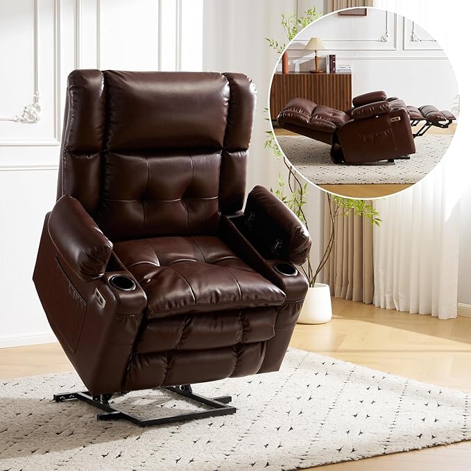 Dual Motor Power Lift Recliner Chair for Elderly with Massage and Heat Oversized Lift Chair with Arm Storage Lay Flat Lift Recliner for Adults Big Tall Infinite PositionLving Room Brown