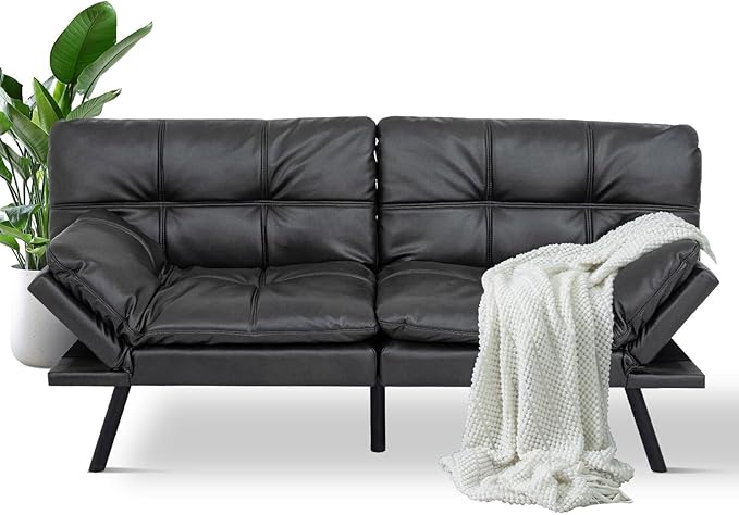 MUUEGM Futon Sofa Bed Couch Convertible Futon Memory Foam Futon Couch Bed Modern Sofa Couch Love Seat Sleeper Sofa for Small SpaceLiving RoomOfficeAdjustable Backrests&ampArmrests SofabedBlack