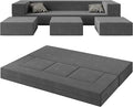 Queen 80 Folding Bed Couch Convertible Velvet Memory Foam Sofa Bed with Removable Velvet Cover3 OttomansFloor Sofa Sleeper Mattress For Guest Office Living Room Deep Blue (Deep Grey)