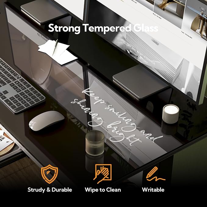 INNOVAR Glass Standing Desk with Drawers 40 x 24 Inches Electric Height Adjustable Desk Tempered Glass Top Stand Up Desks for Home and Office Black